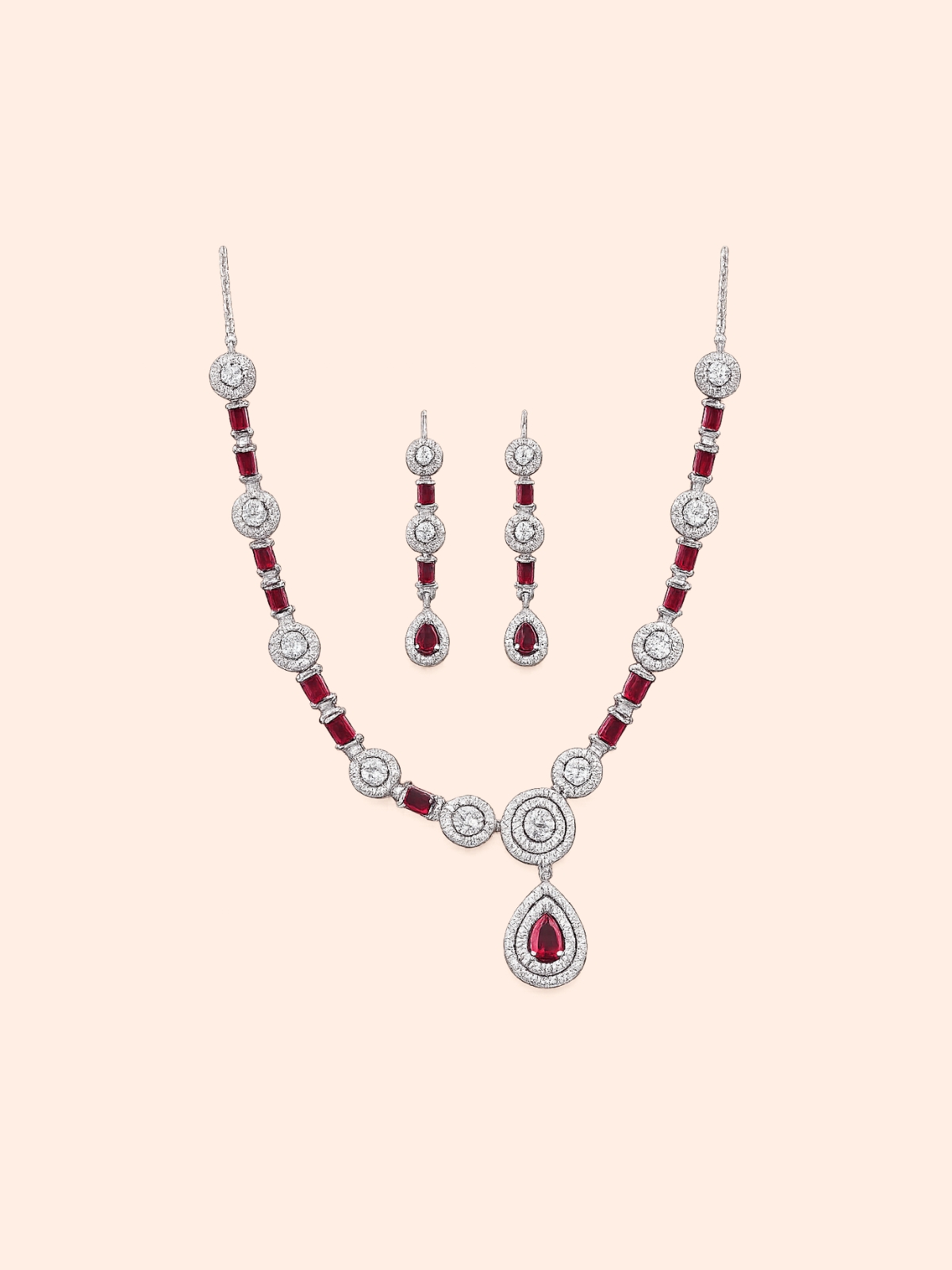 Ruby Elegance Pendant Necklace Set